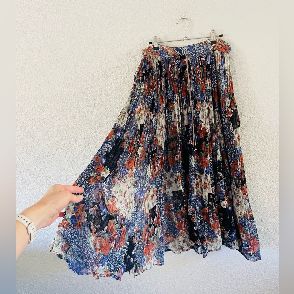 Vintage Floral Cotton Gypsy Boho Full Midi Skirt